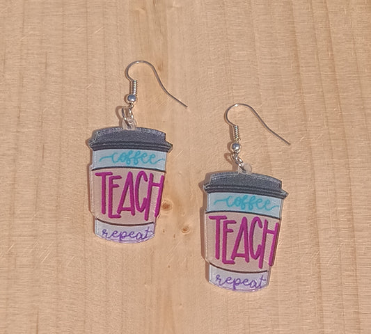 Coffee Teach Repeat Dangle Earrings