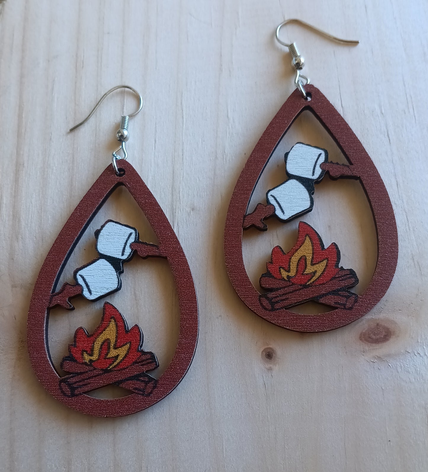 Roasting Marshmallows Camping Earrings