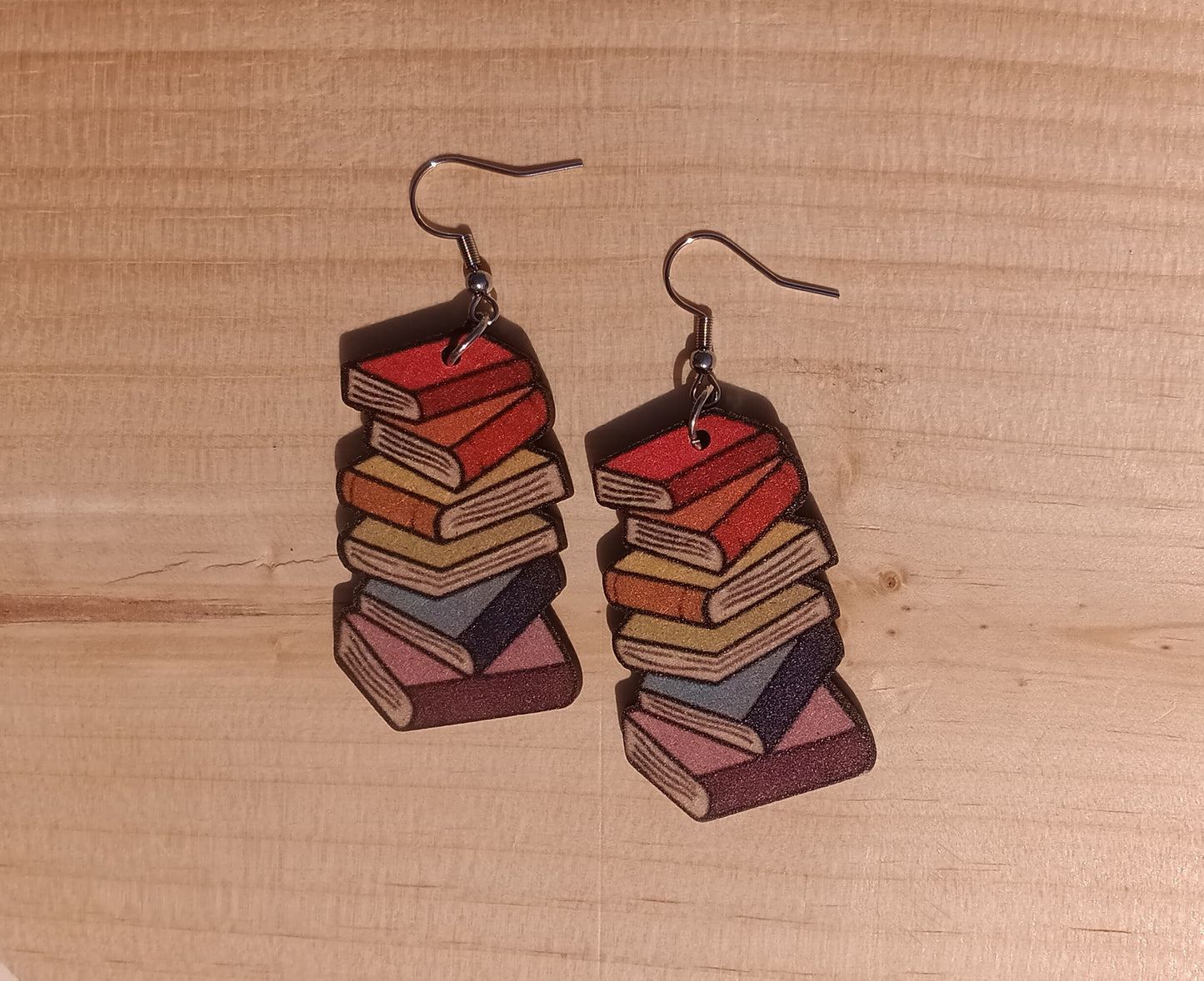 Stack of Books Wooden Earrings