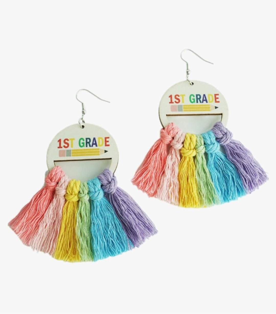 Colorful Rainbow Tassel Boho Grade Wooden Earrings