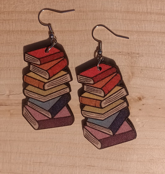 Stack of Books Wooden Earrings