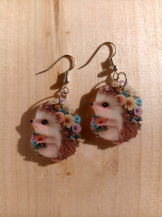 Adorable Floral Spring Hedgehog Earrings