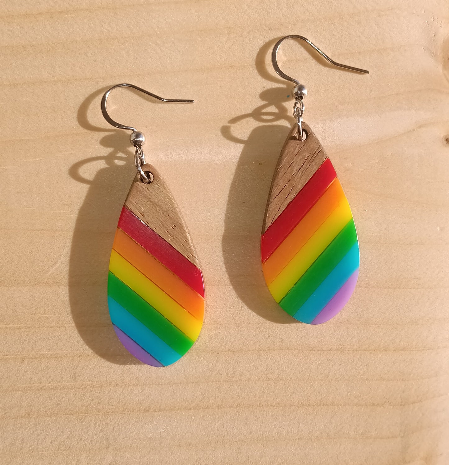 Gorgeous Rainbow Wood And Rainbow Drop Earrings
