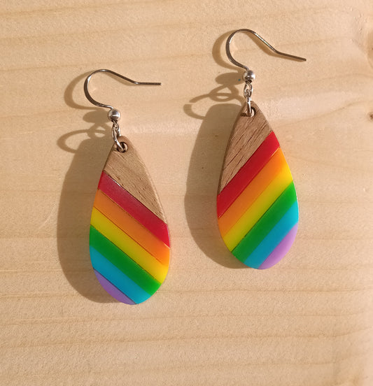 Gorgeous Rainbow Wood And Rainbow Drop Earrings