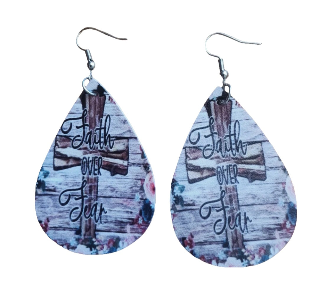 Beautiful Faith Over Fear Cross Earrings