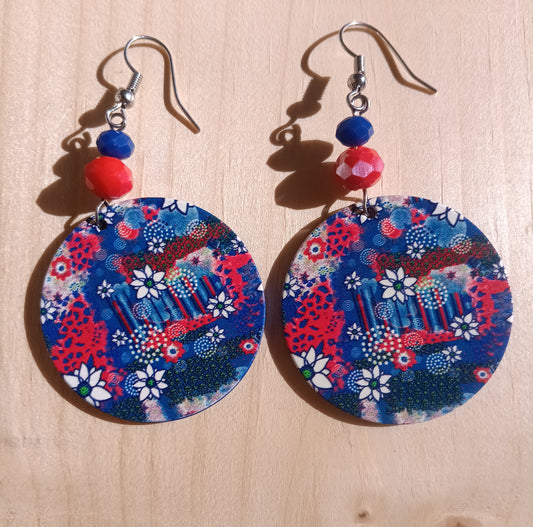 Red white and blue Daisy Boho Beaded Earrings