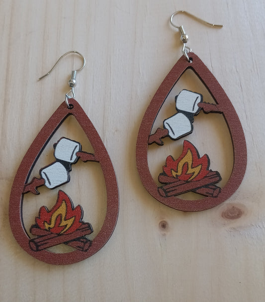 Roasting Marshmallows Camping Earrings