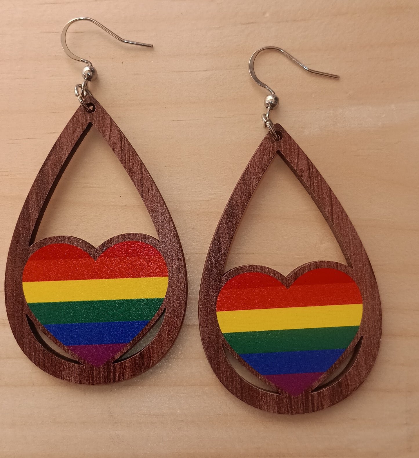 Rainbow Striped Teardrop Heart Earrings