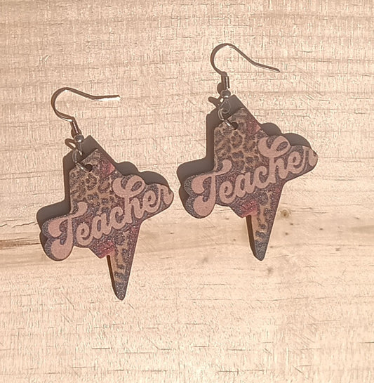 Teacher Animal Print Lightening Bolt Earrings
