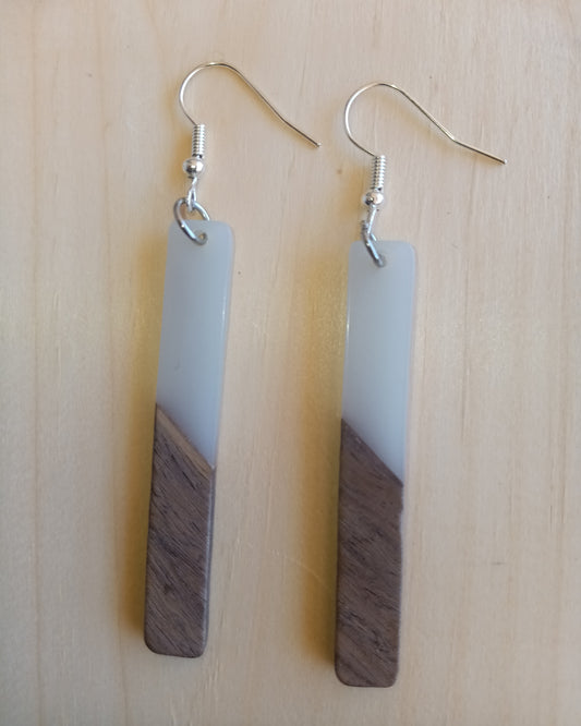 Smokey Gray Resin & Wood Block Earrings