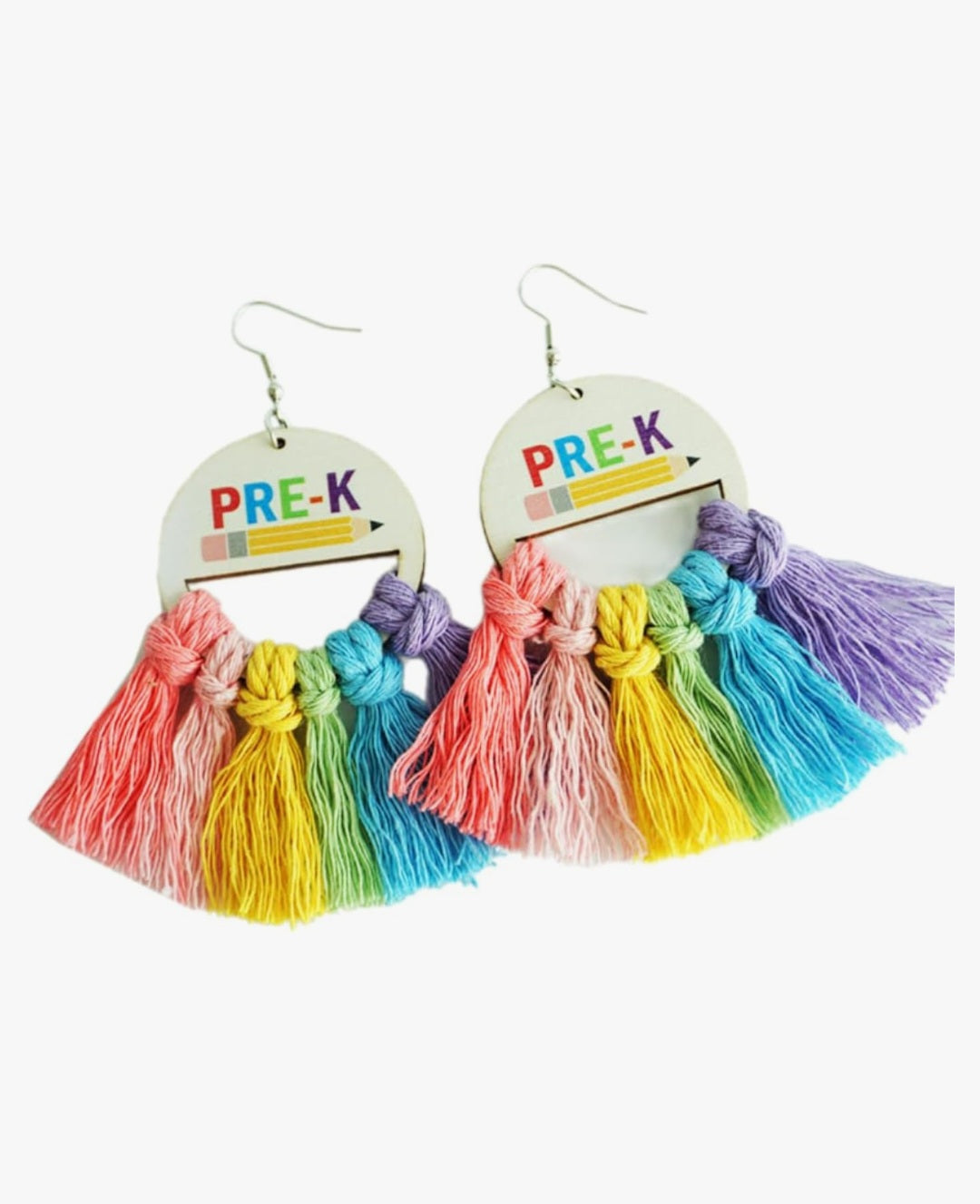 Colorful Rainbow Tassel Boho Grade Wooden Earrings