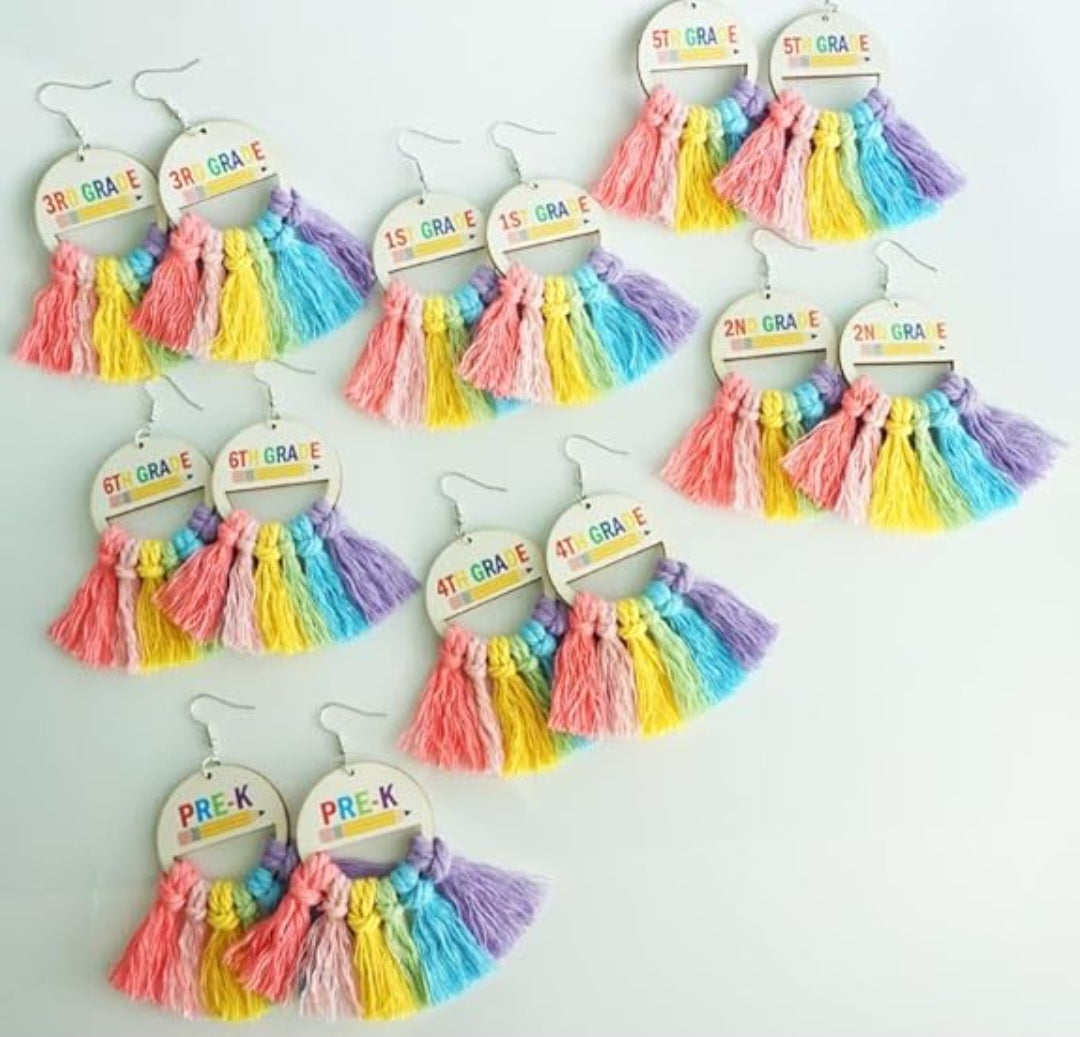 Colorful Rainbow Tassel Boho Grade Wooden Earrings