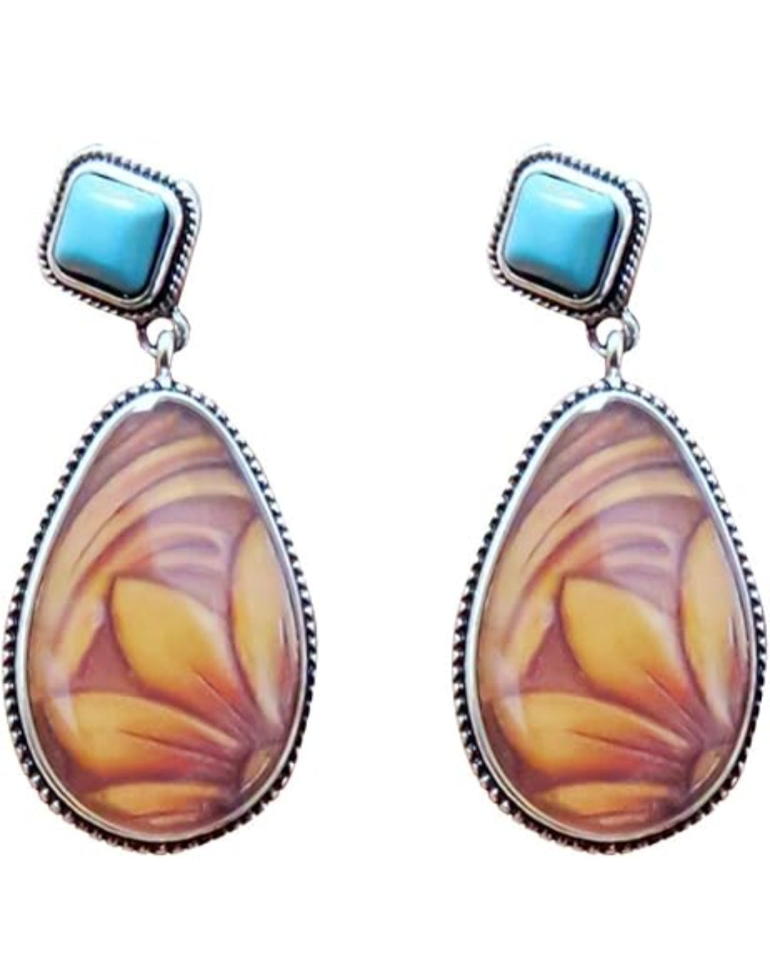 Beautiful Southern Style Floral & Turquoise Resin Earrings