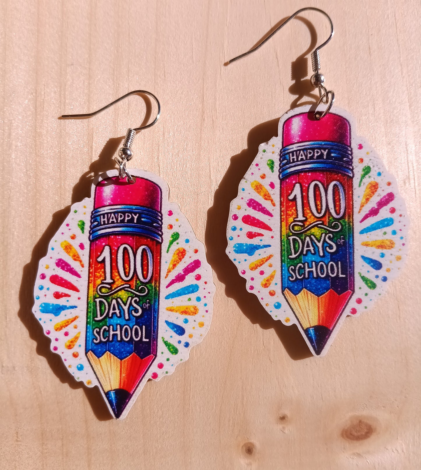 100 Days of School Rainbow Pencil Earrings