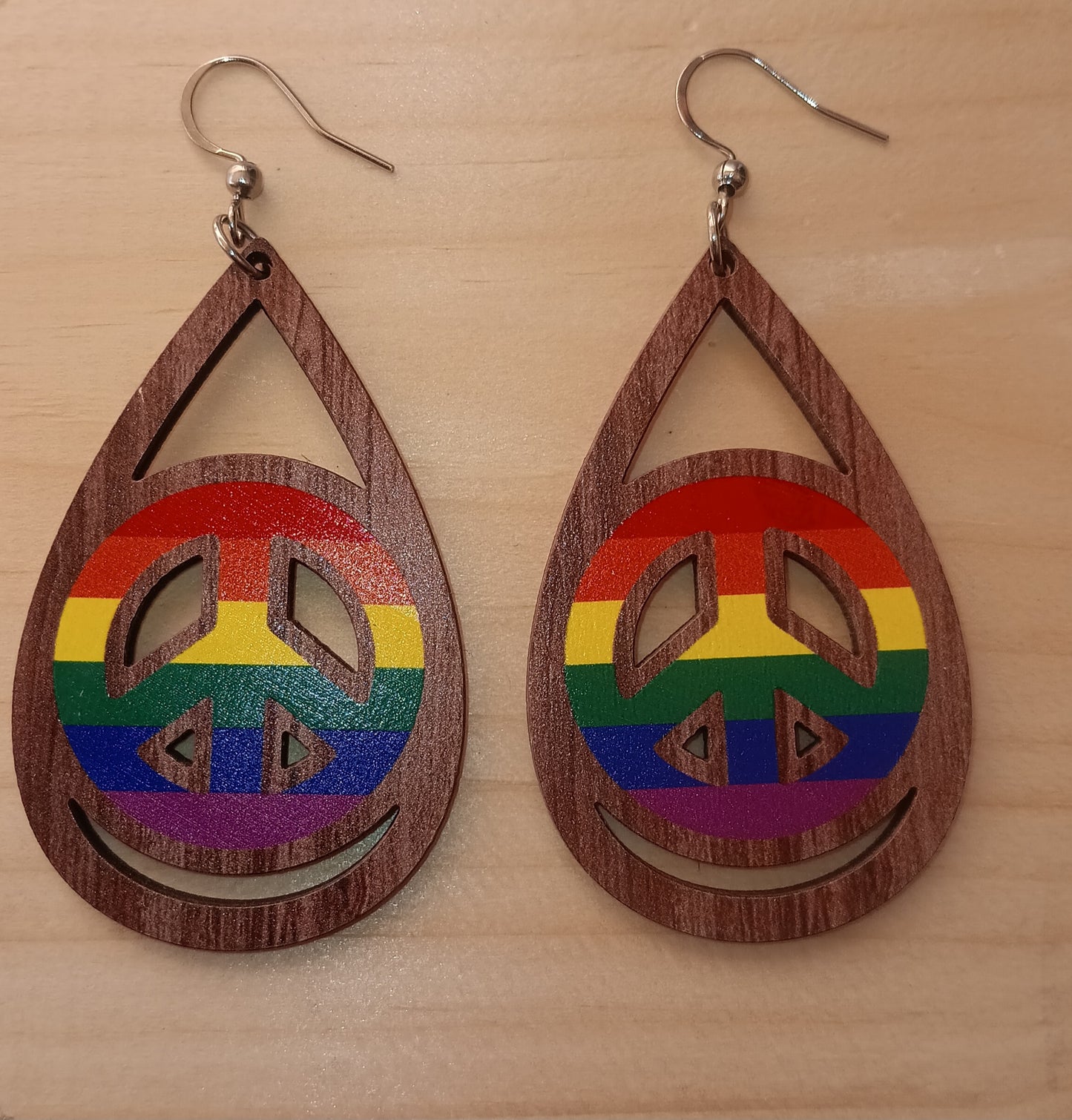 Rainbow Peace Sign Teardrop Earrings