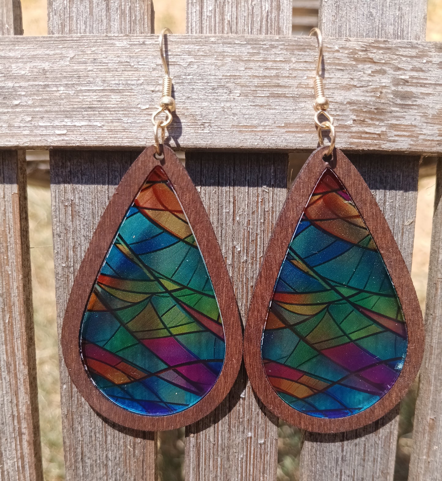 Beautiful Wood and Stained Glass Effect Earrings