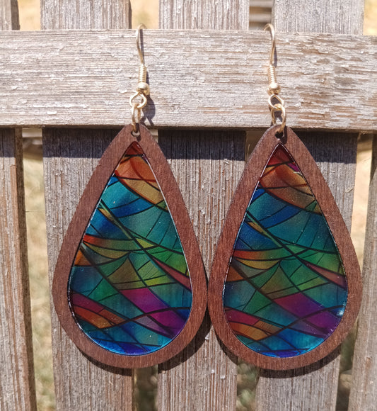 Beautiful Wood and Stained Glass Effect Earrings