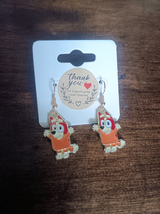 🧡 Orange Blue Heeler Cartoon Dog Handmade Earrings earrings