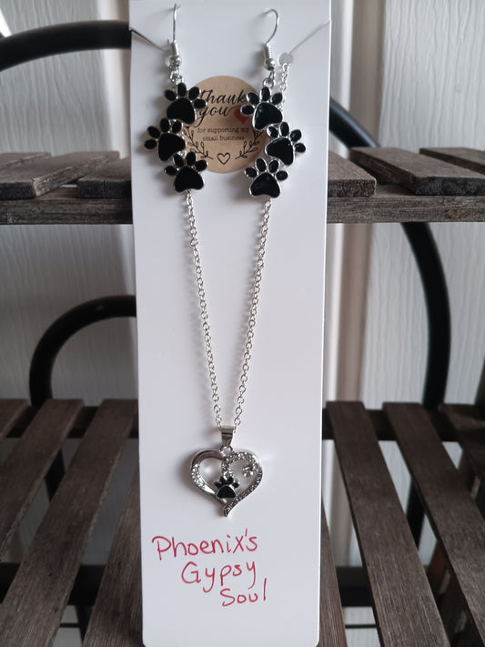 🐾🤍🐾 Always & Forever Heart Paw Print pendant Necklace & Earrings set