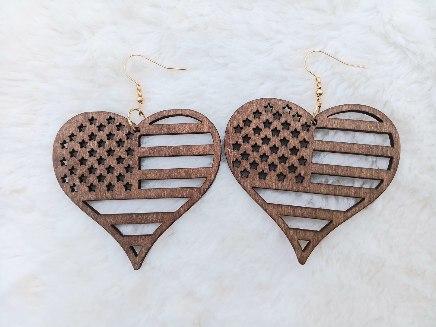 Beautiful Wooden Heart Flag Earrings