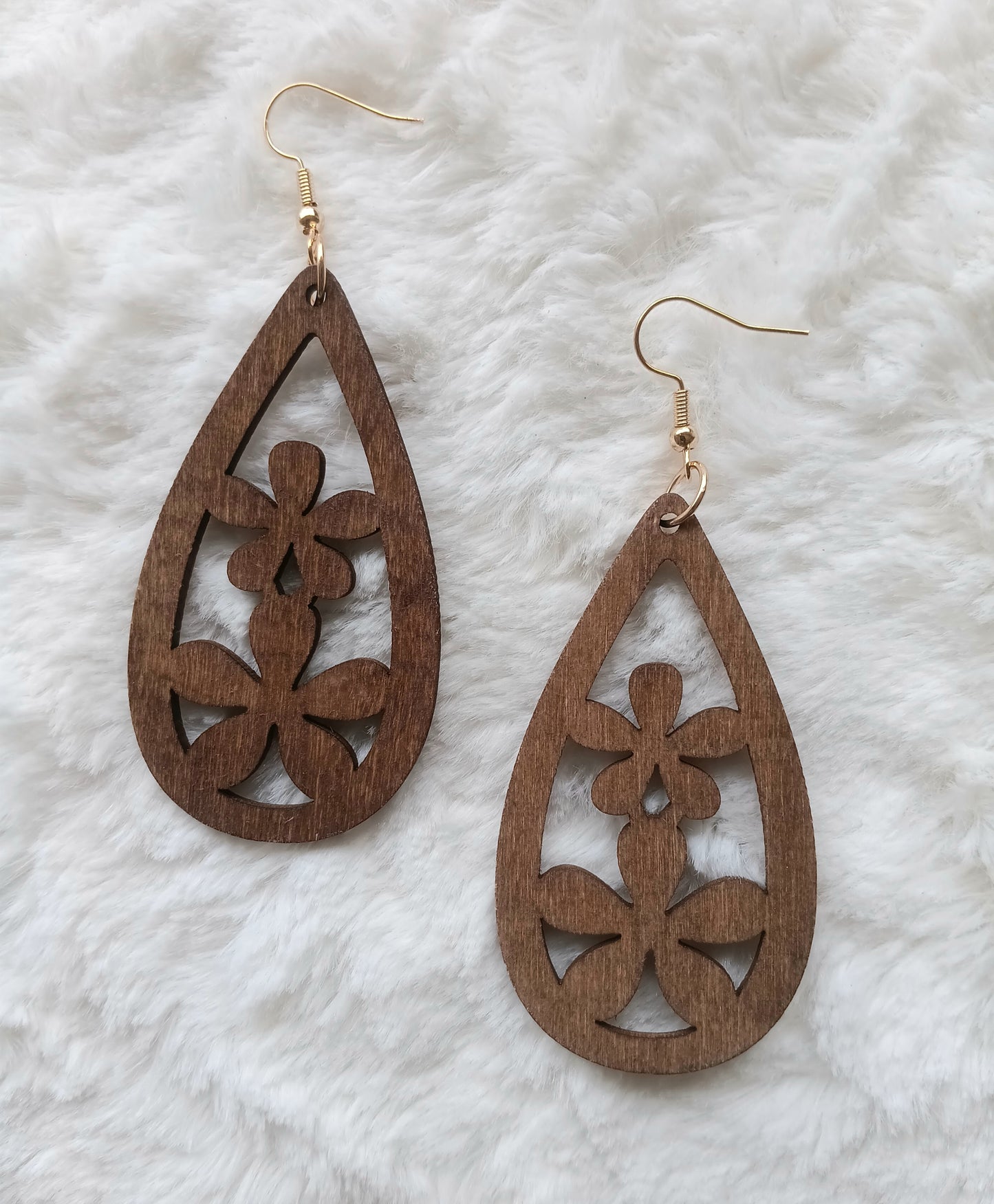 Beautiful Floral Wood Drop Earrings