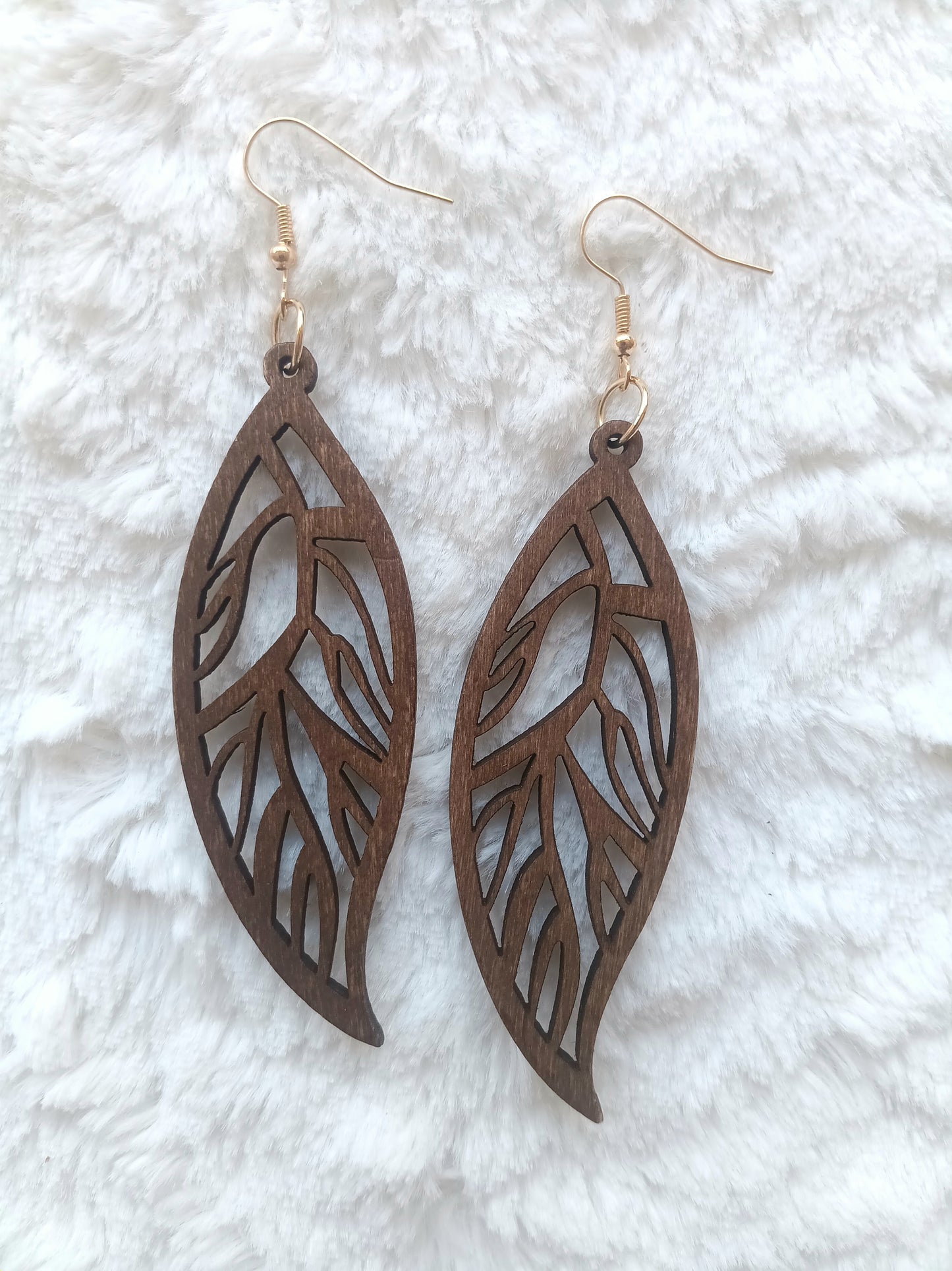 Beautiful Bohemian Wood Carved Leaf Earrings