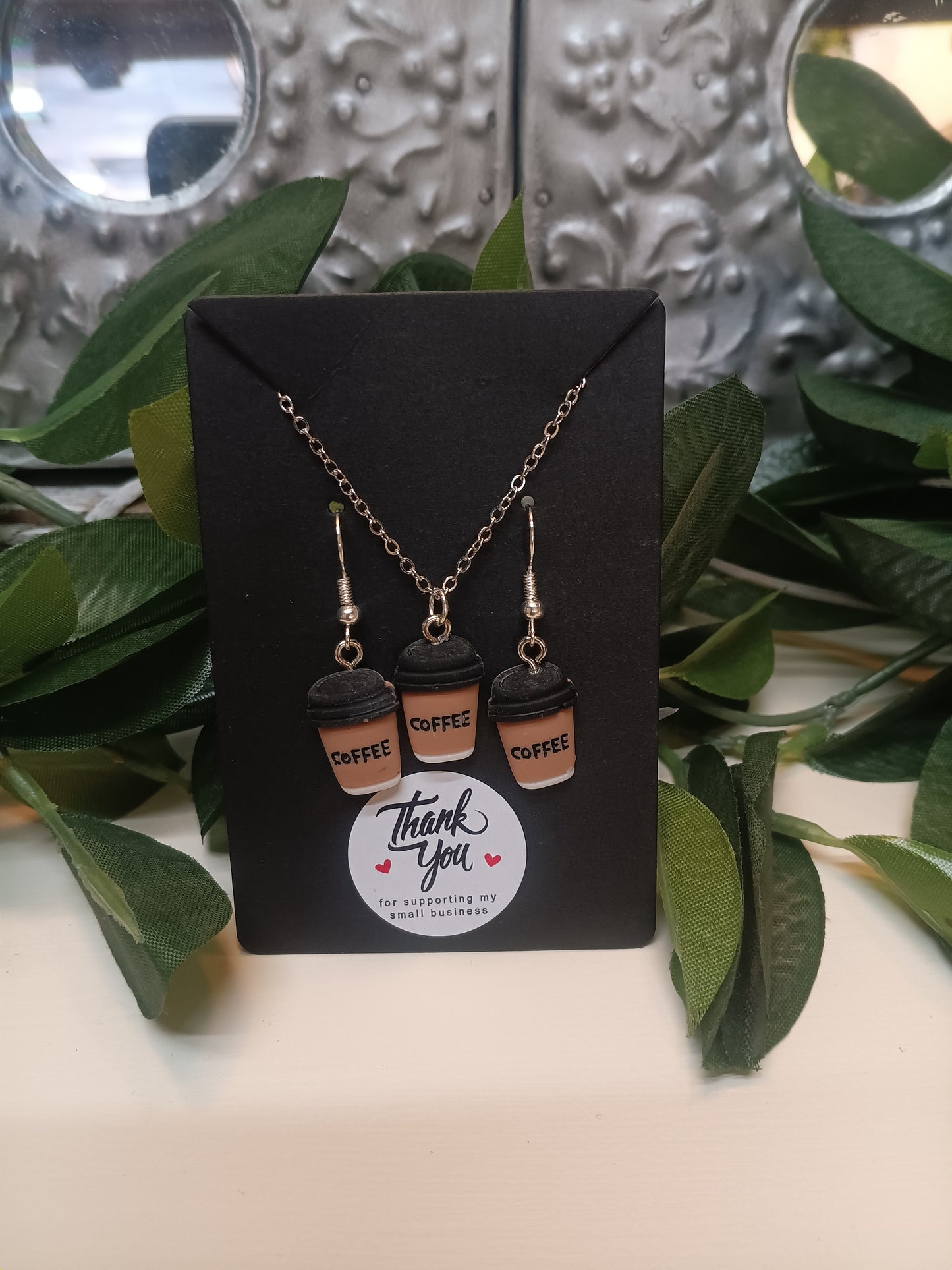 Cute Coffee Necklace & Earrings set