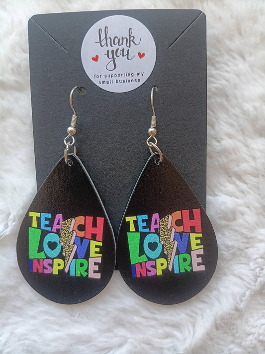 Teach Love Inspire Colorful Black Lightening Bolt Earrings