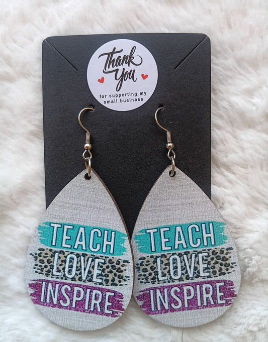 Teach Love Inspire Leopard Print Earrings