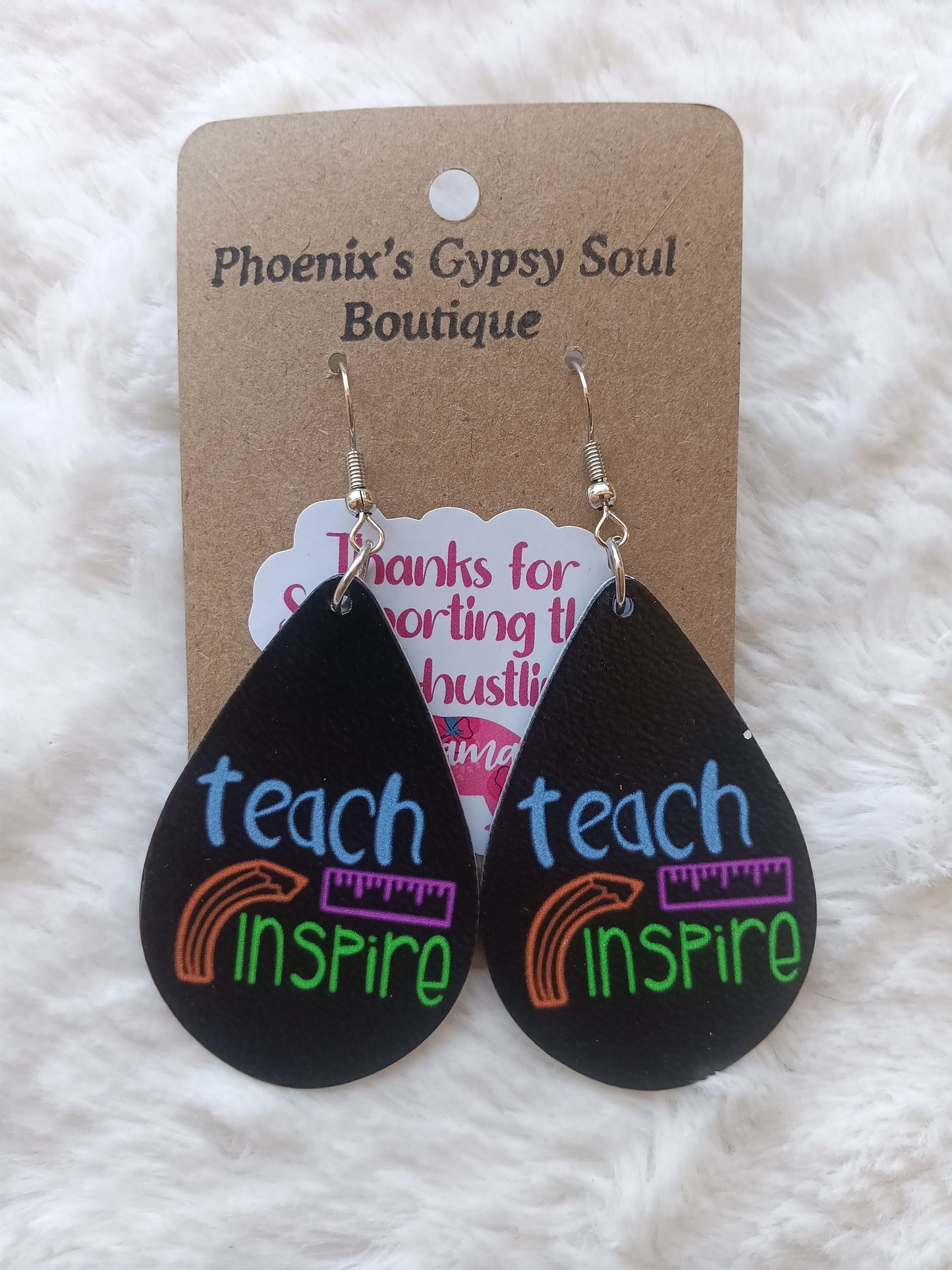 Teach Love Inspire Black Pencil & Ruler Earrings