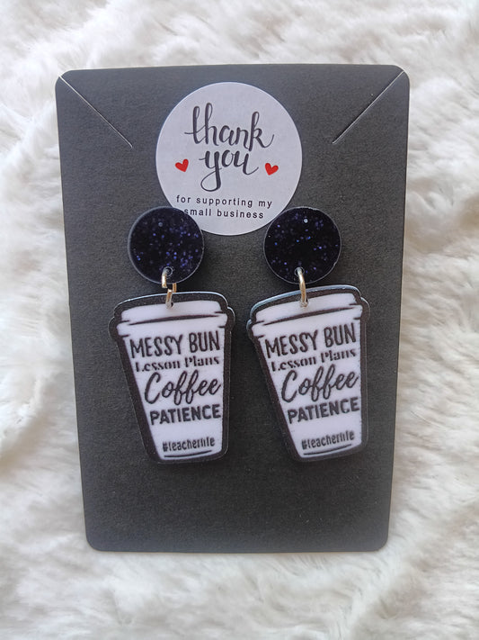 Messy Bun Lesson Plans Coffee Patience Acrylic Stud Earrings