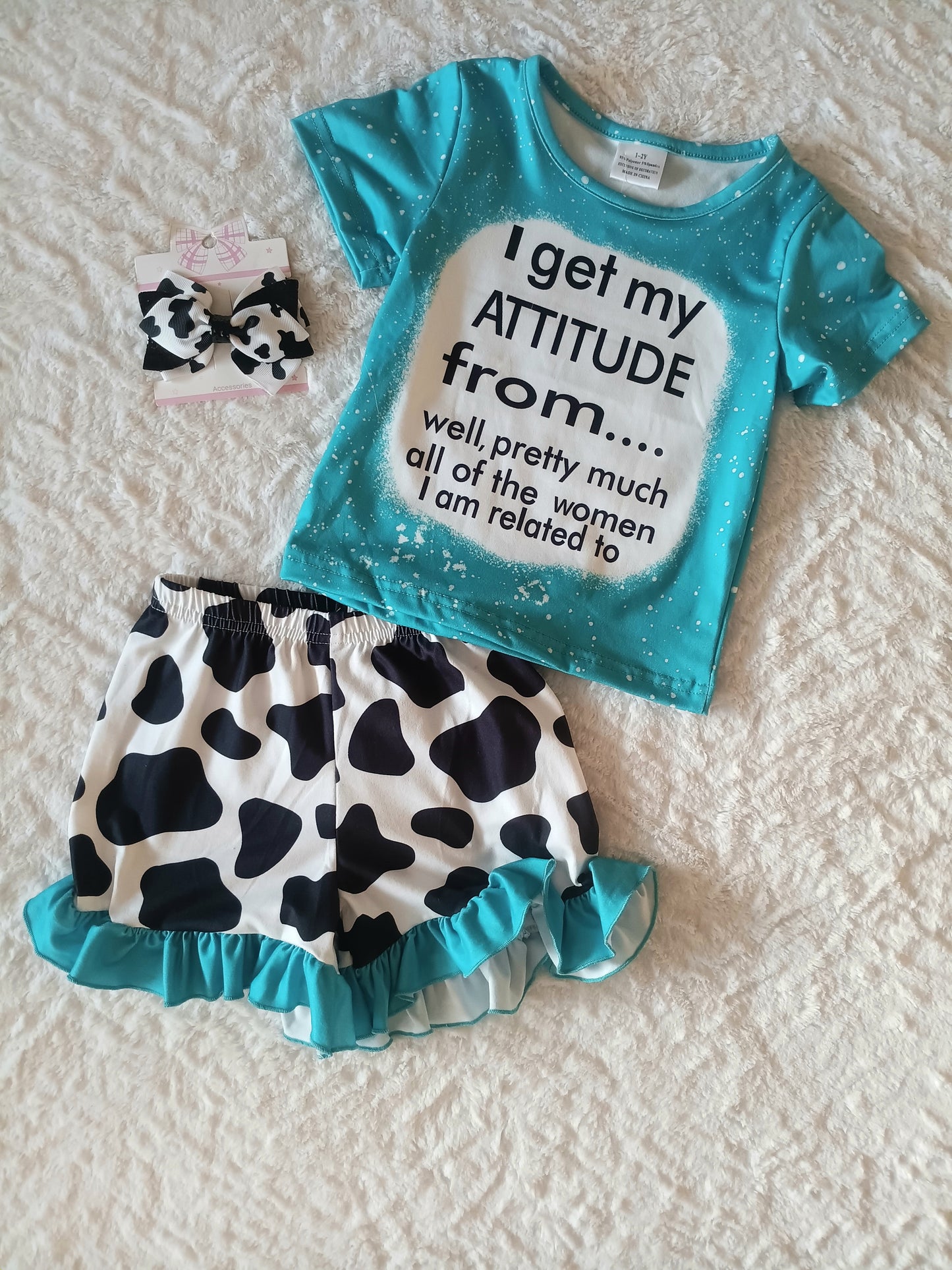 Funny and cute "I get my Attitude.." Baby/Toddler short set w/bow