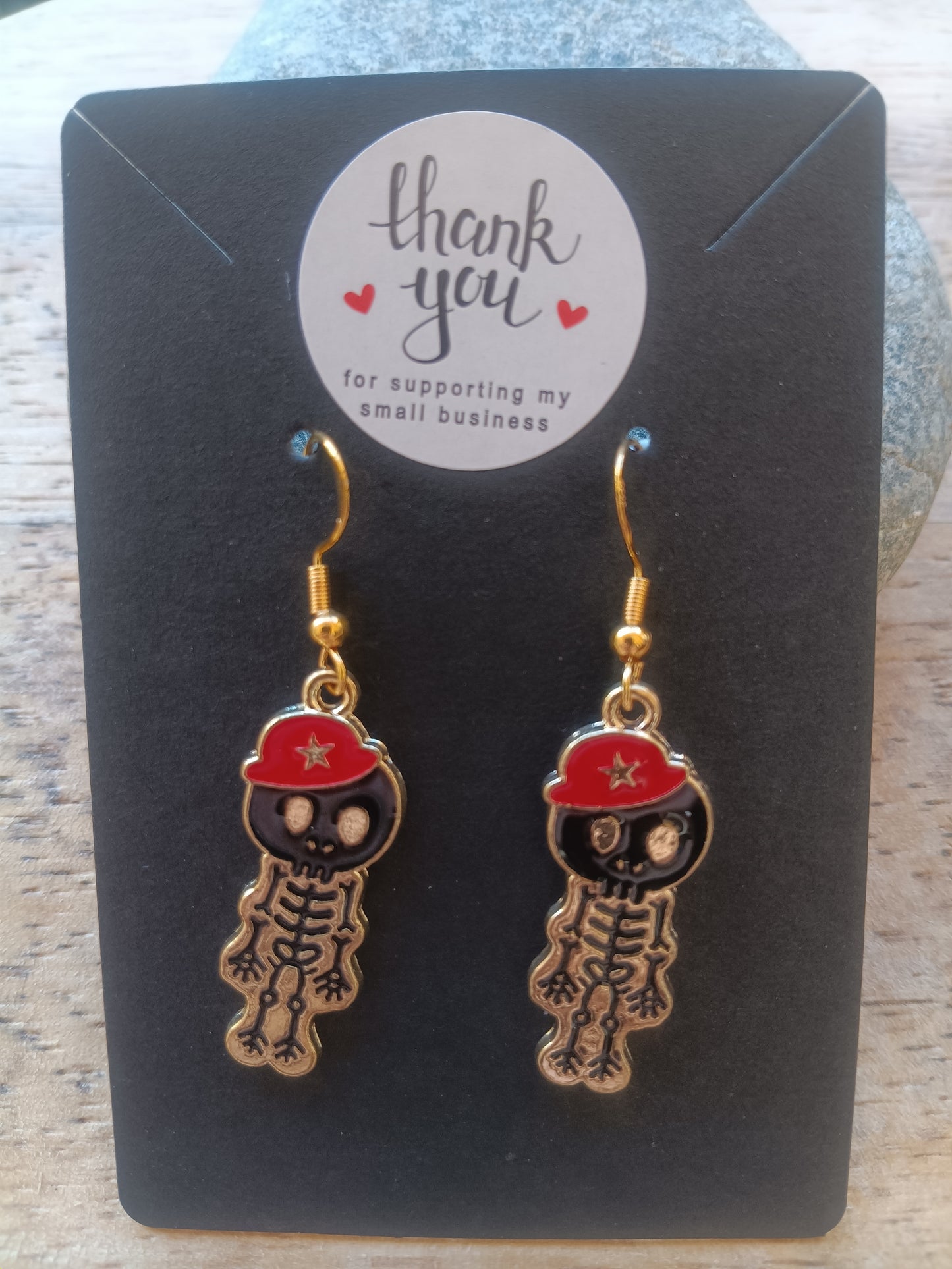 Cute little skeleton with Red hat Halloween Earrings