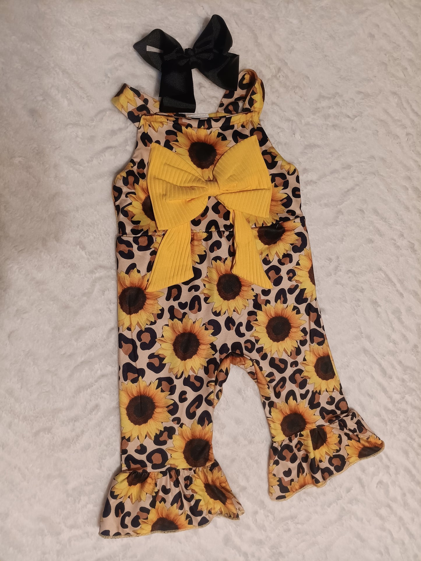 Adorable Infant Sunflower Bow Animal print Jumpsuit