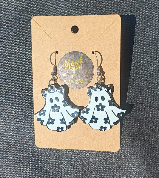 Adorable Cowboy Hat Floral Ghost Acrylic Earrings