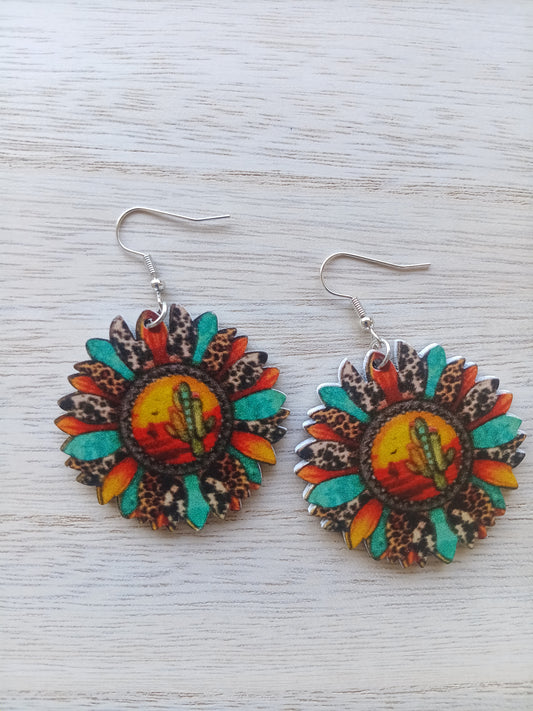 Southern Colorful Sunflower Cactus Earrings