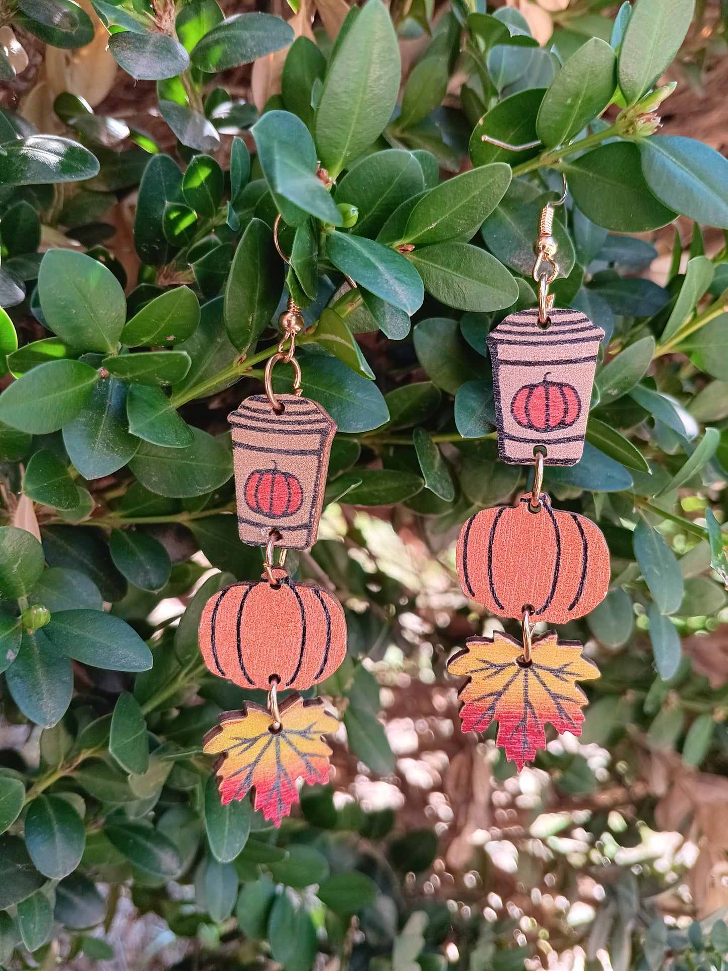 Adorable Fall Pumpkin Spice Coffee Wood Earrings