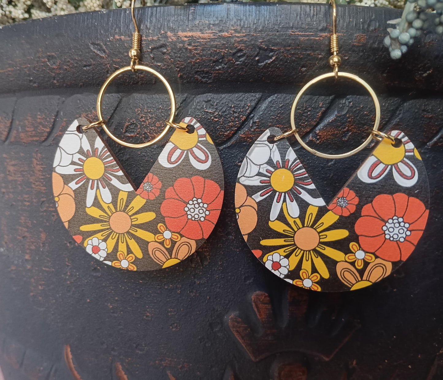 Gorgeous Fall Geometric Floral Earrings