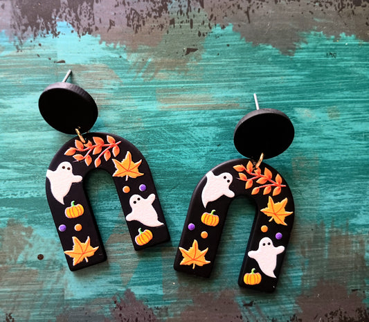 Cute Dangle Fall Pumpkin Ghost Stud Earrings