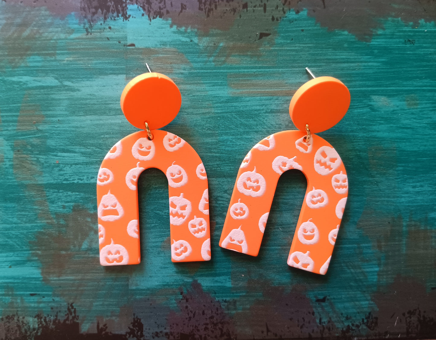 Spooky Dangle Pumpkin Stud Earrings