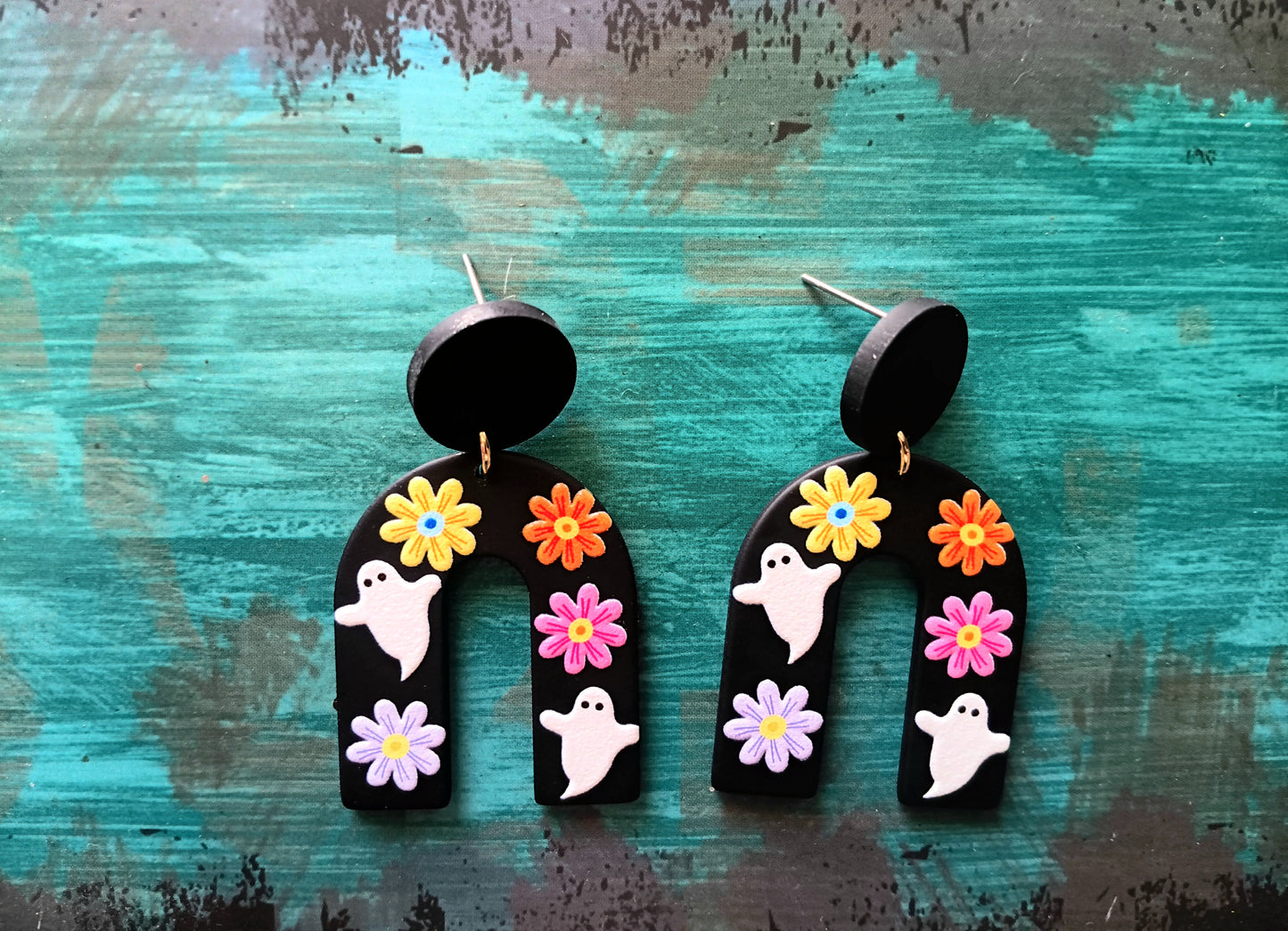 Adorable Dangle Floral Ghost Stud Earrings