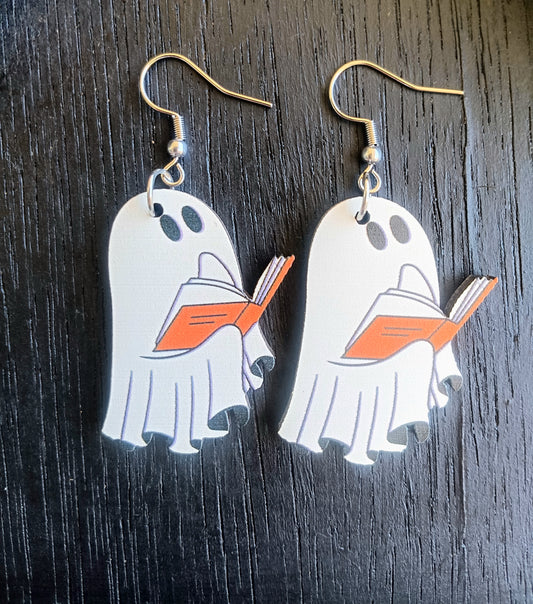 Adorable Bookclub Ghost Earrings Orange Book