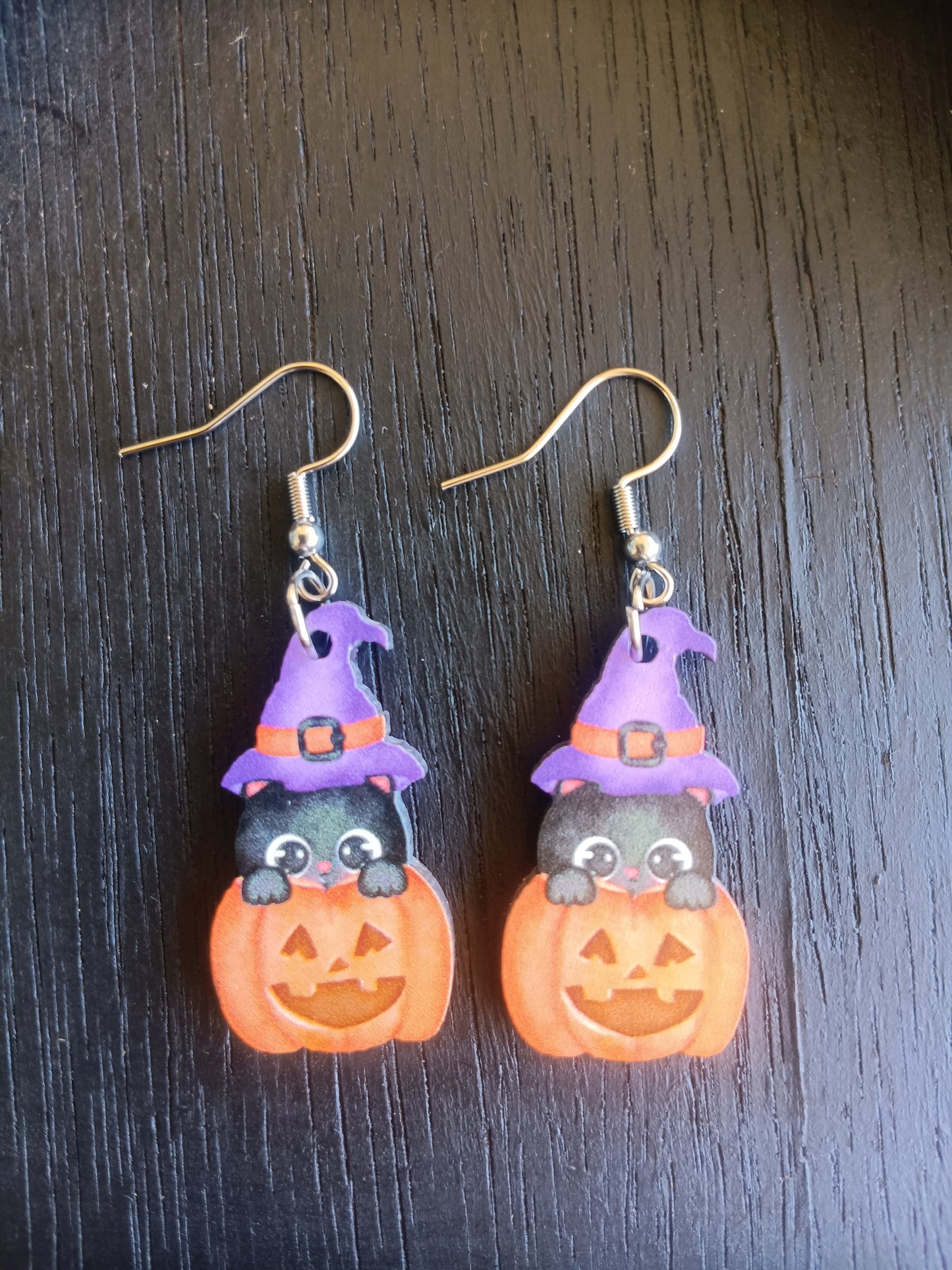 Fun Kitty witch Pumpkin Earrings