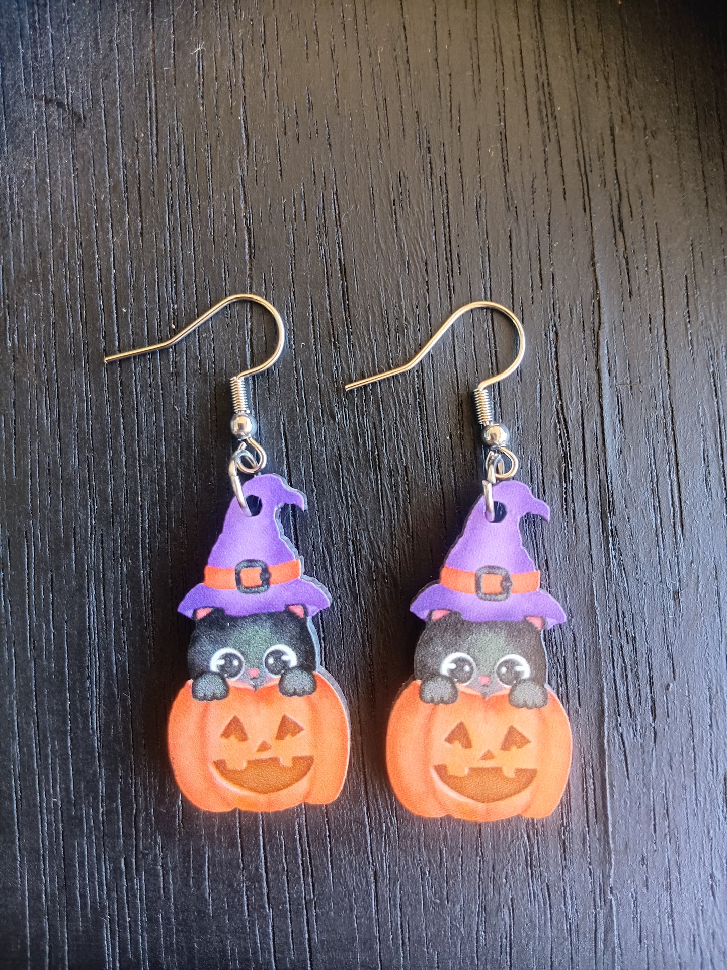 Fun Kitty witch Pumpkin Earrings