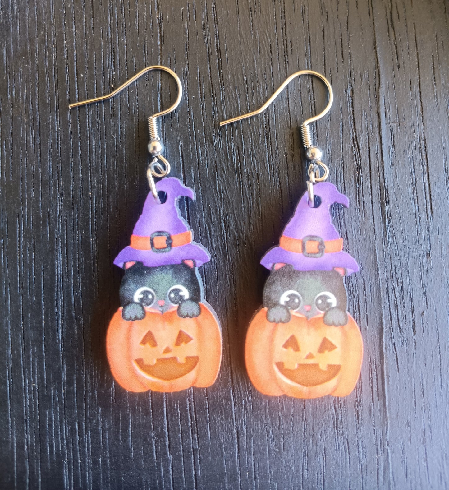 Fun Kitty witch Pumpkin Earrings