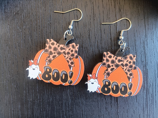 Cute Ghosty Bow Pumpkin Boo Earrings