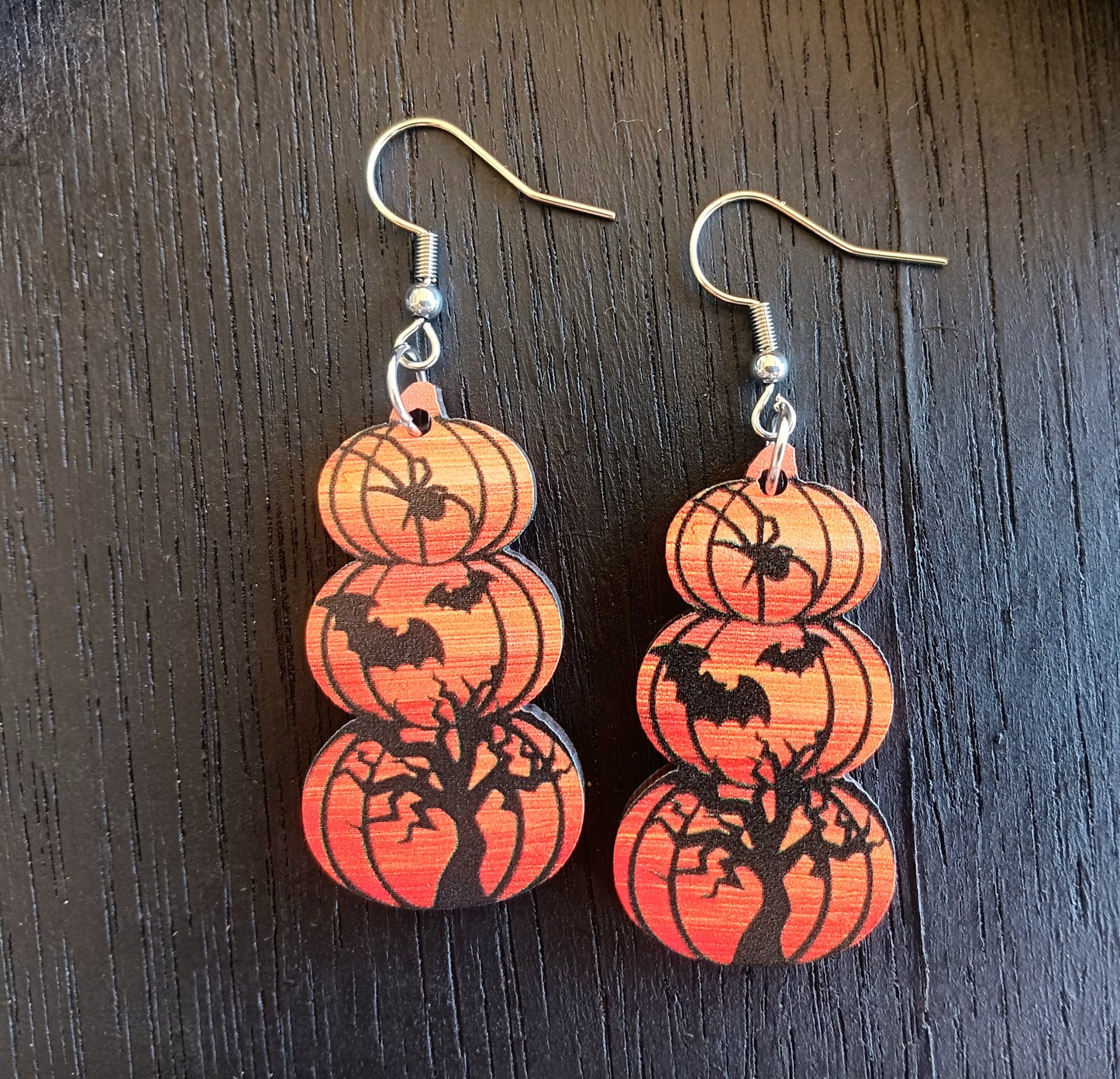 Fun Batty Stacked Pumpkin Earrings