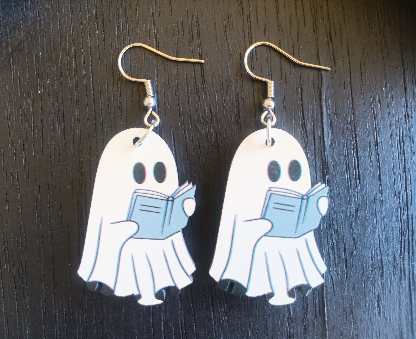 Adorable Bookclub Ghost Earrings Blue Book