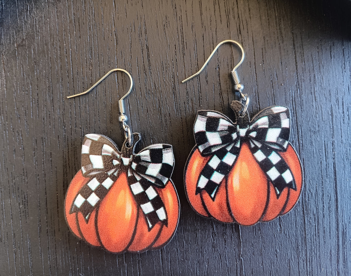 Adorable Plaid Bow Pumpkin Earrings