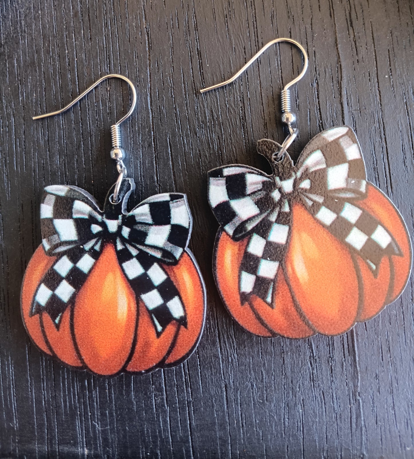 Adorable Plaid Bow Pumpkin Earrings